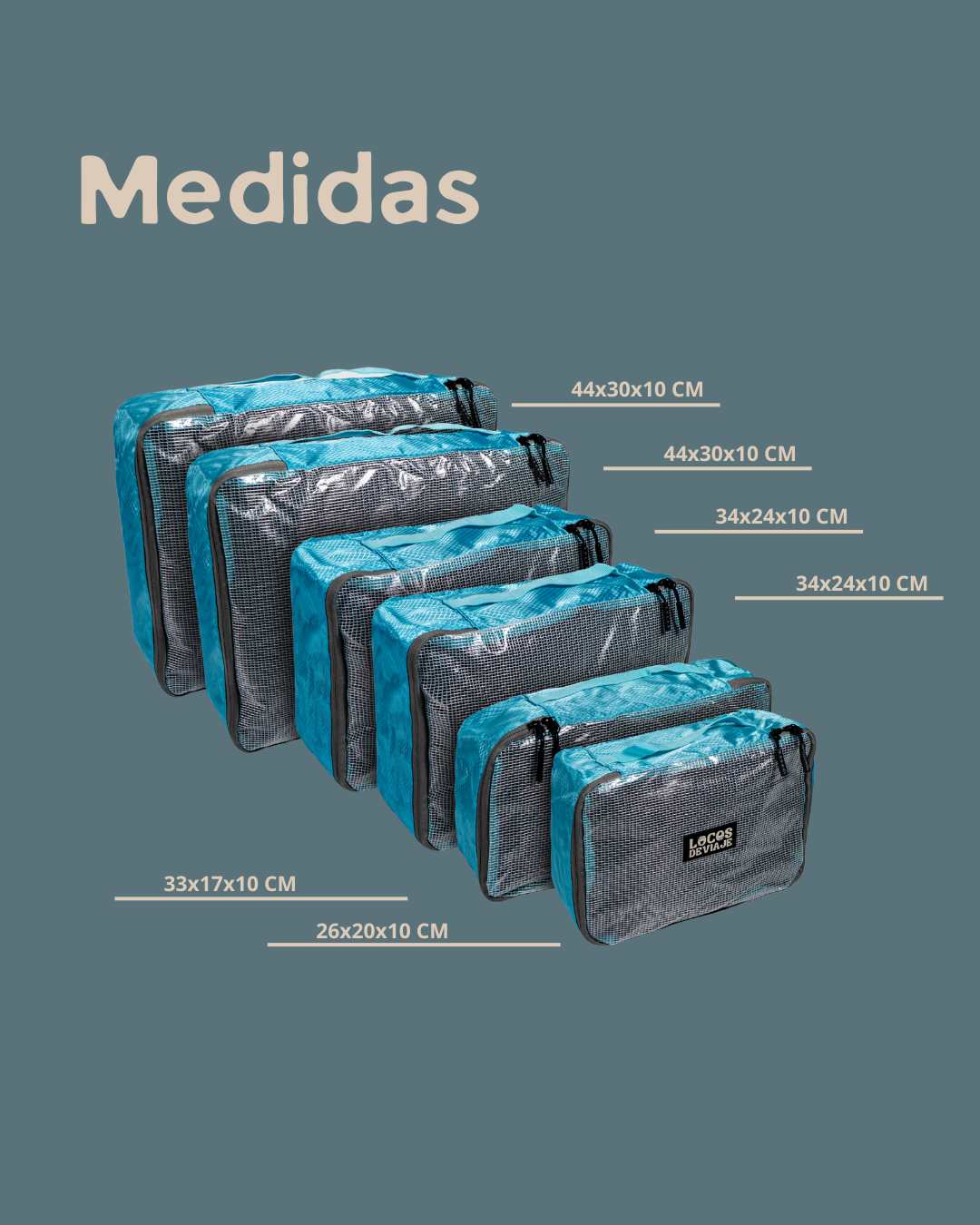 Set de 6 organizadores de maletas color azul | Locos de Viaje