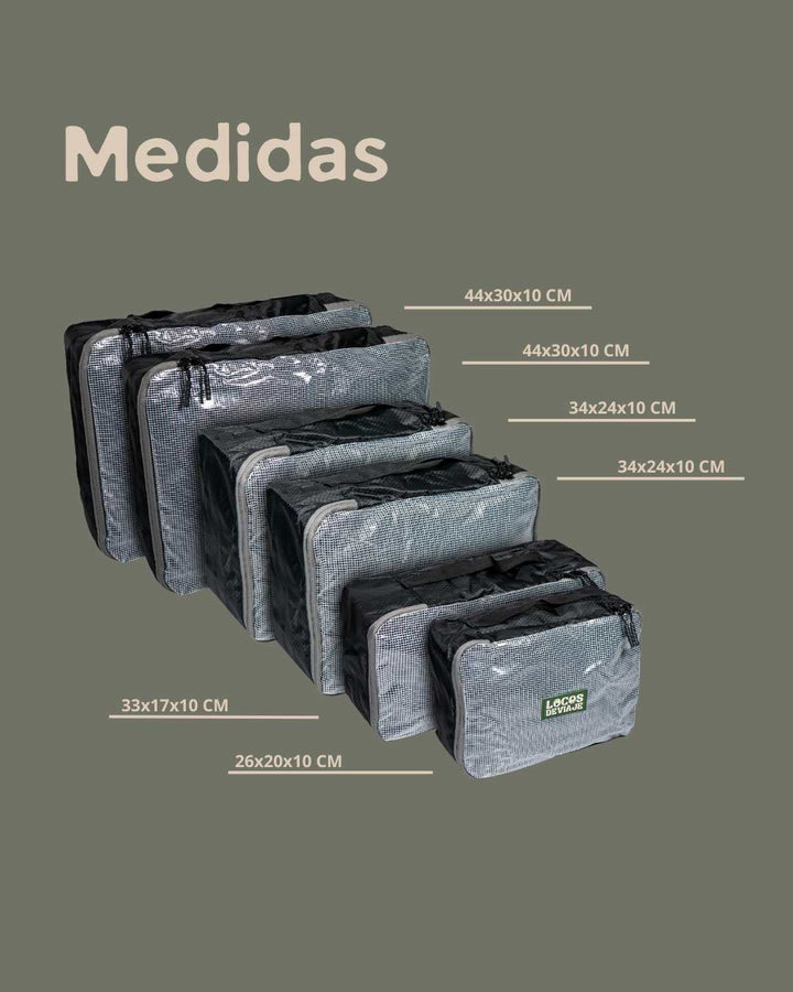 Set de 6 organizadores de maletas color negro | Locos de Viaje
