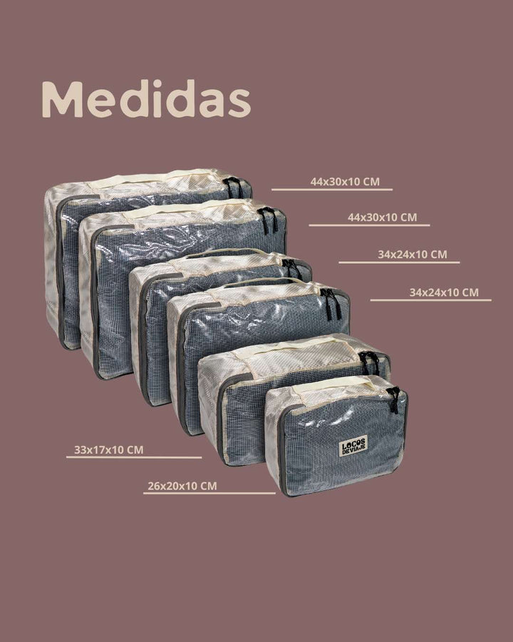 Set de 6 organizadores de maletas color beige | Locos de Viaje