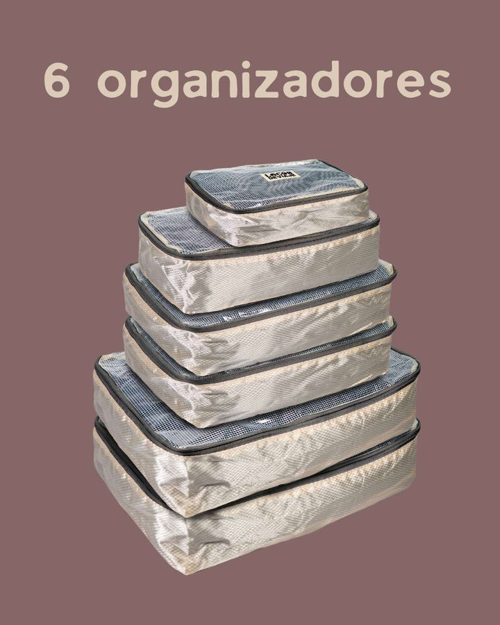 Set de 6 organizadores de maletas color beige | Locos de Viaje