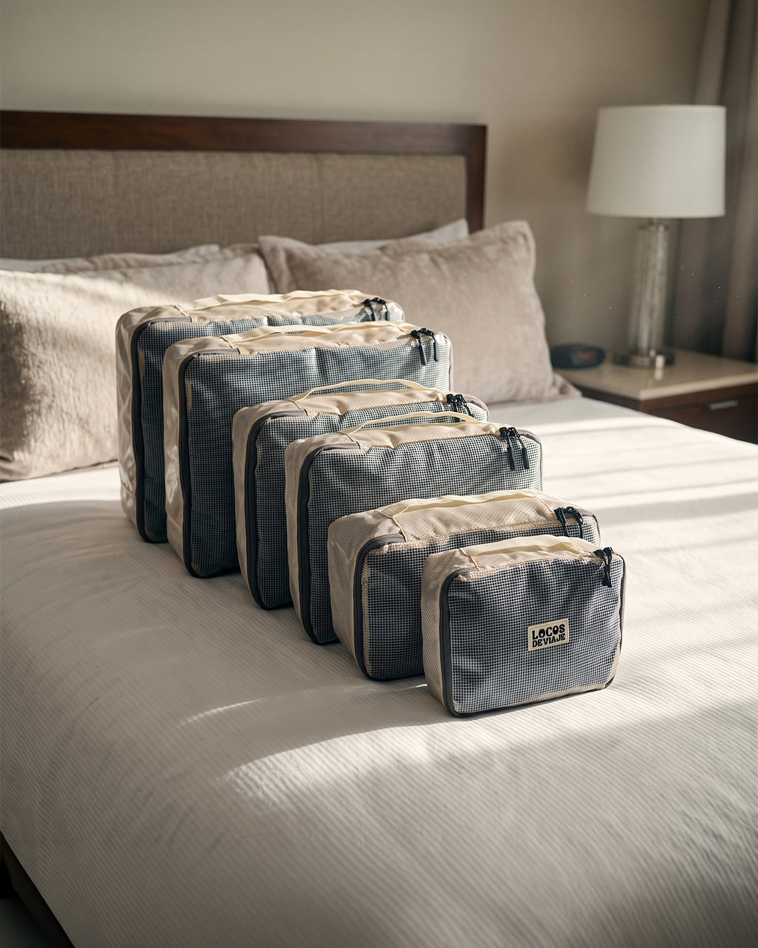 Set de 6 organizadores de maletas color beige | Locos de Viaje